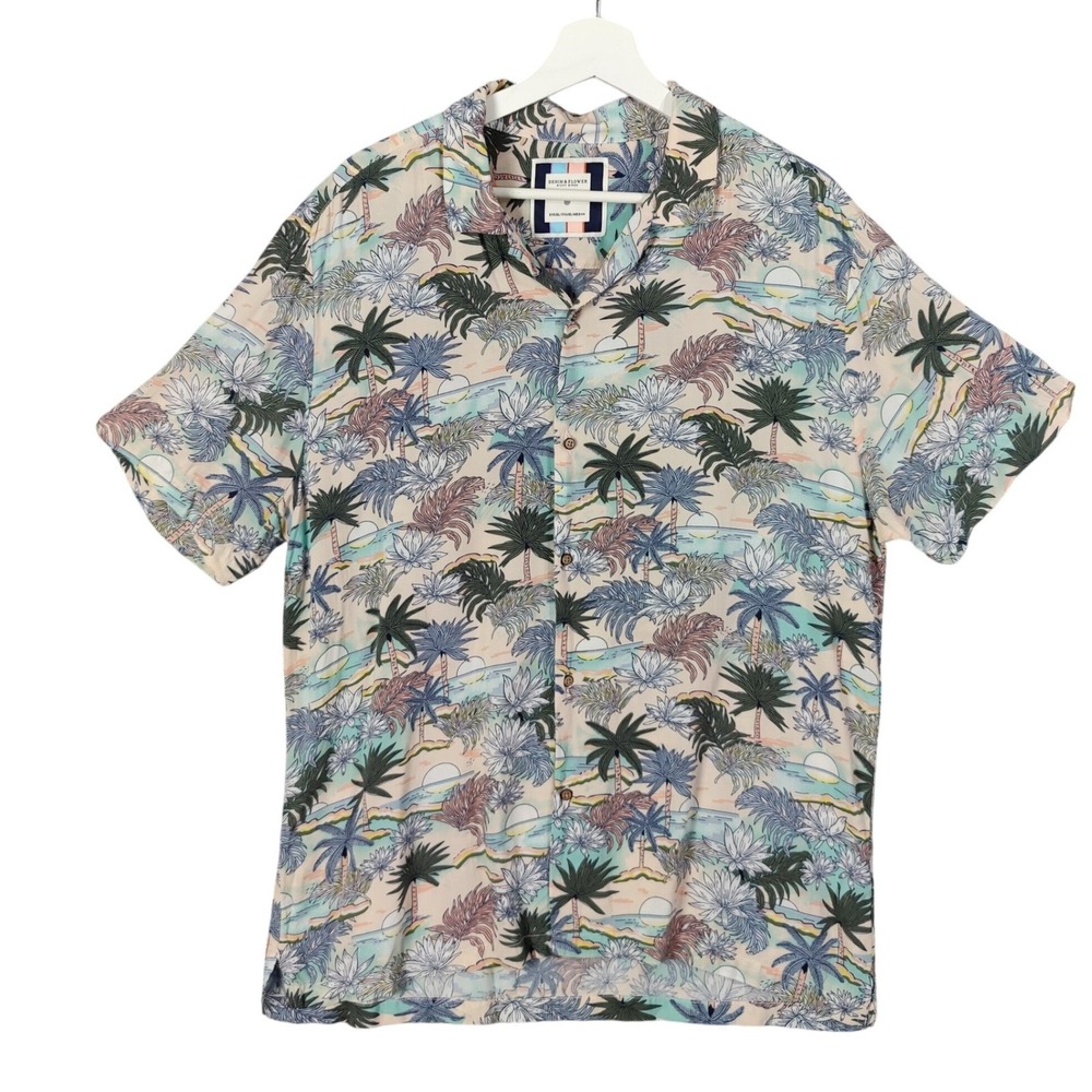 Denim & Flower Mens Palm Tree Hawaiian Shirt XL Casual Button Tropical Resort